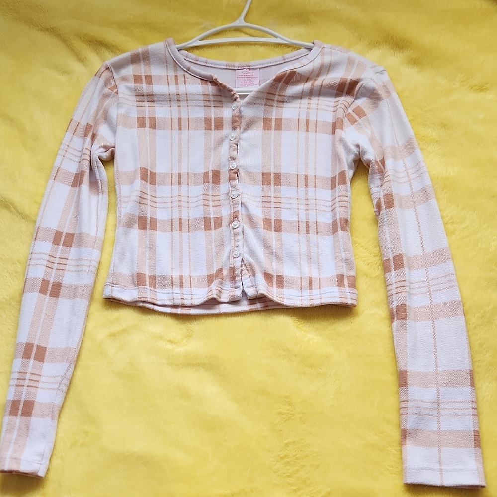 Plaid Button-Up Cropped Cardigan